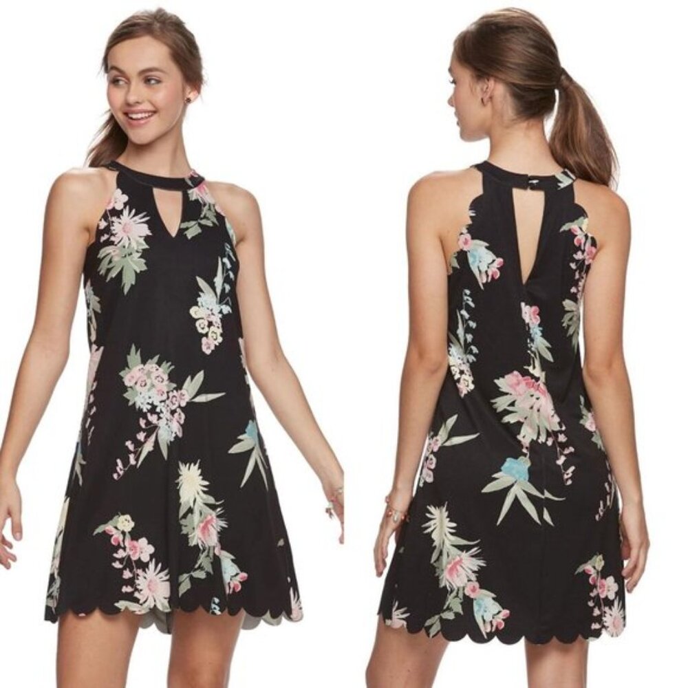 Candie's | Palm Beach Botanical Scalloped Halter Swing Dress | Size Small